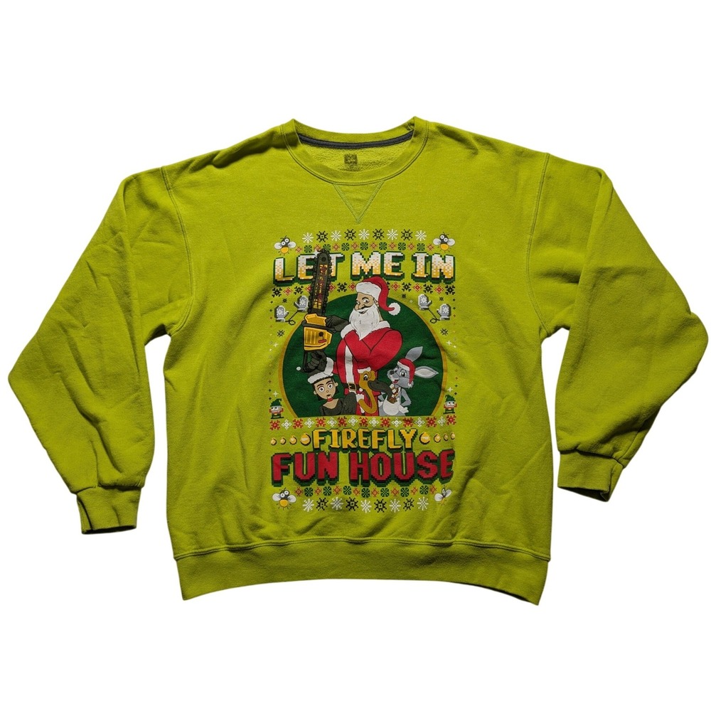 WWE Bray Wyatt Firefly Fun House Ugly Christmas Sweatshirt Men Large? Lime Green